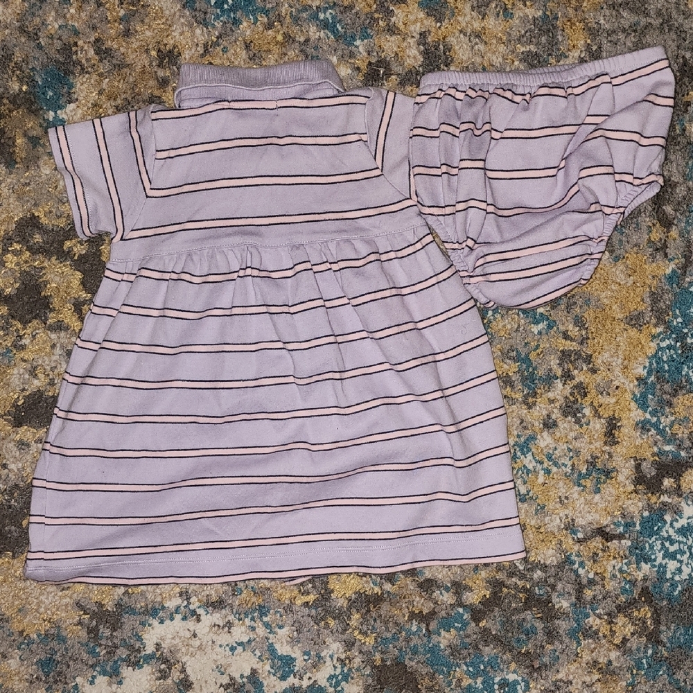 Ralph Lauren Lavender/Pink Pastel Striped Polo Shirt Cotton Baby Dress & Bloomer - Picture 7 of 10